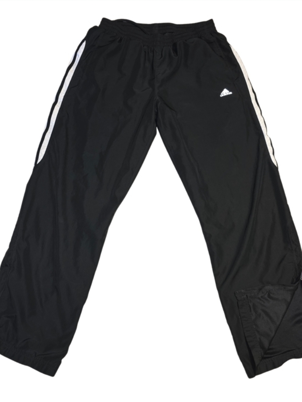 Adidas Black 3 Stripe Track Pants Windbreaker Size Medium
